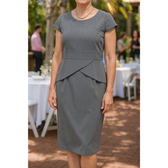 Emma & Michele Gray Sheath Dress with Peplum Waist – NWT – Size 12 - Picture 1 of 14